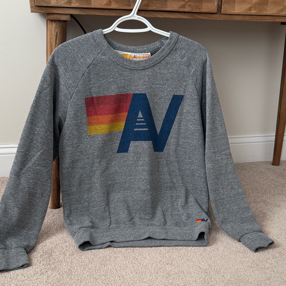 Aviator Nation Gray Crewneck Sweater with Multicolor Logo
